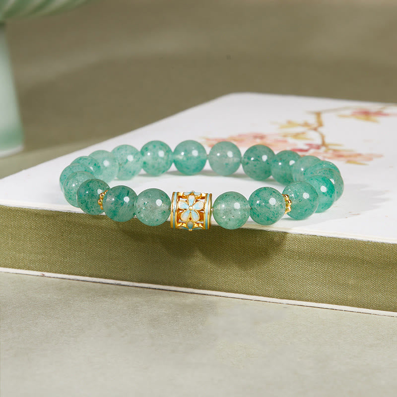 Fortune Jewel 925 Sterling Silver Green Strawberry Quartz Flower Calm Bracelet