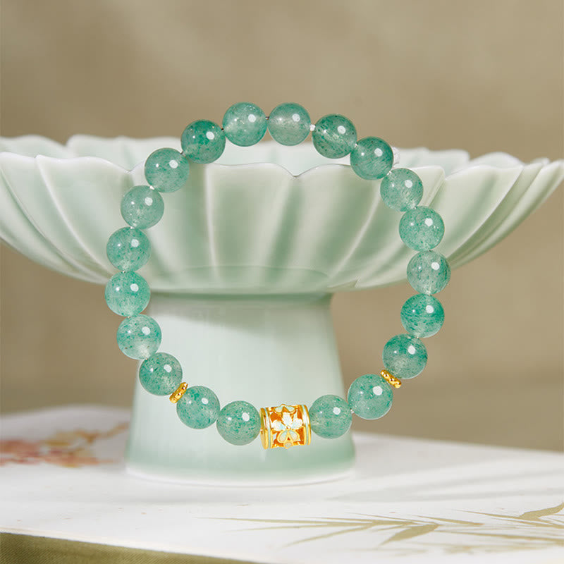 Fortune Jewel 925 Sterling Silver Green Strawberry Quartz Flower Calm Bracelet