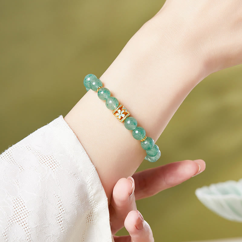 Fortune Jewel 925 Sterling Silver Green Strawberry Quartz Flower Calm Bracelet