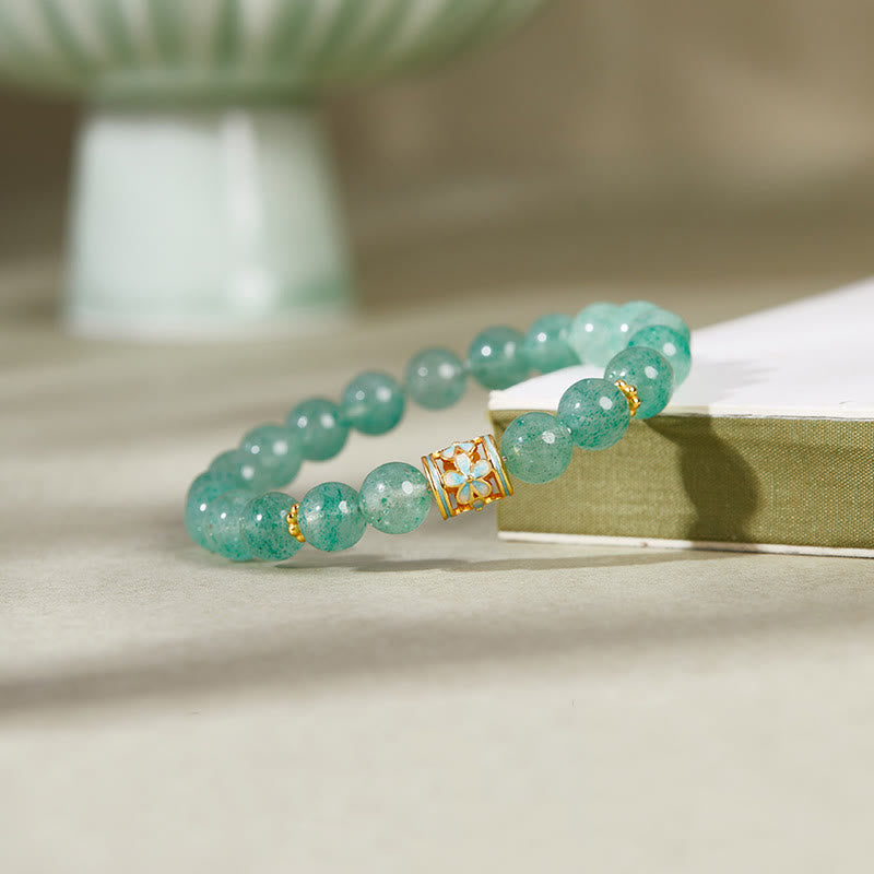 Fortune Jewel 925 Sterling Silver Green Strawberry Quartz Flower Calm Bracelet