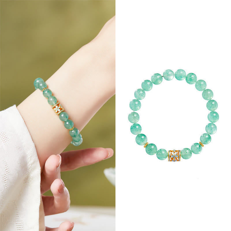 Fortune Jewel 925 Sterling Silver Green Strawberry Quartz Flower Calm Bracelet