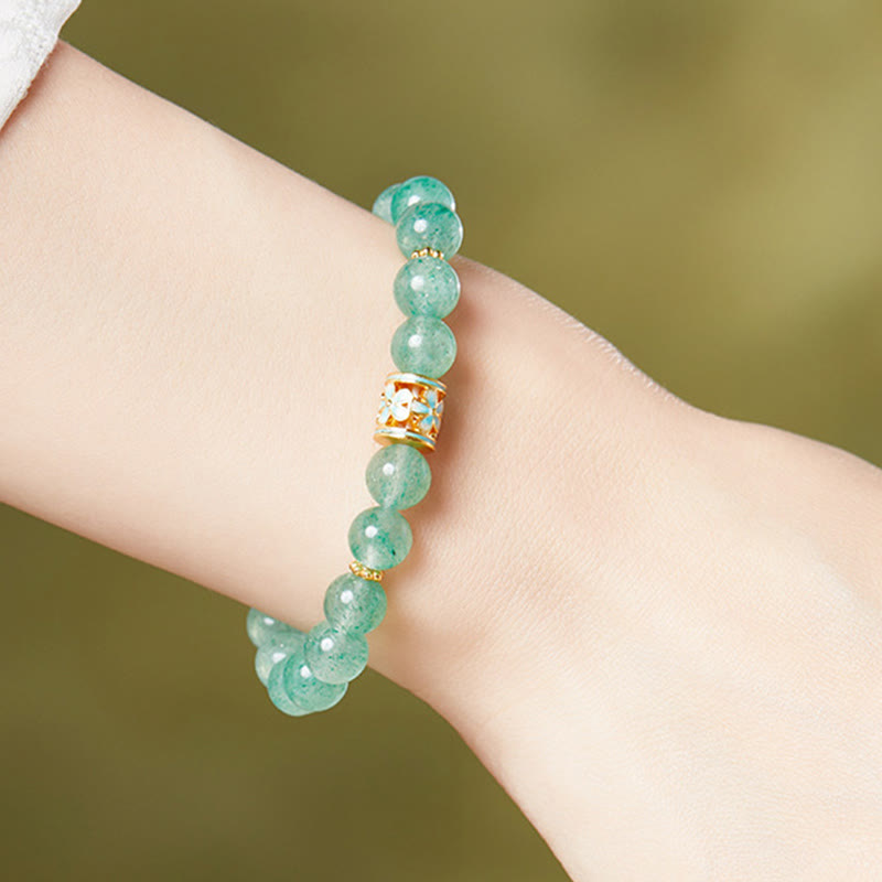 Fortune Jewel 925 Sterling Silver Green Strawberry Quartz Flower Calm Bracelet