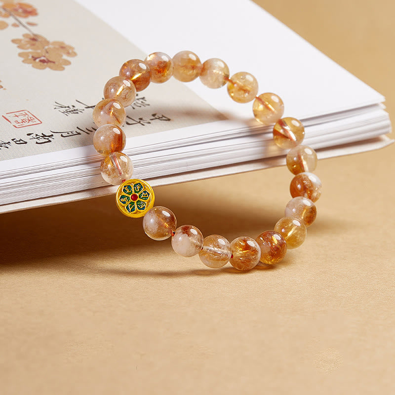 Fortune Jewel 999 Sterling Silver Citrine Om Mani Padme Hum Protection Bracelet