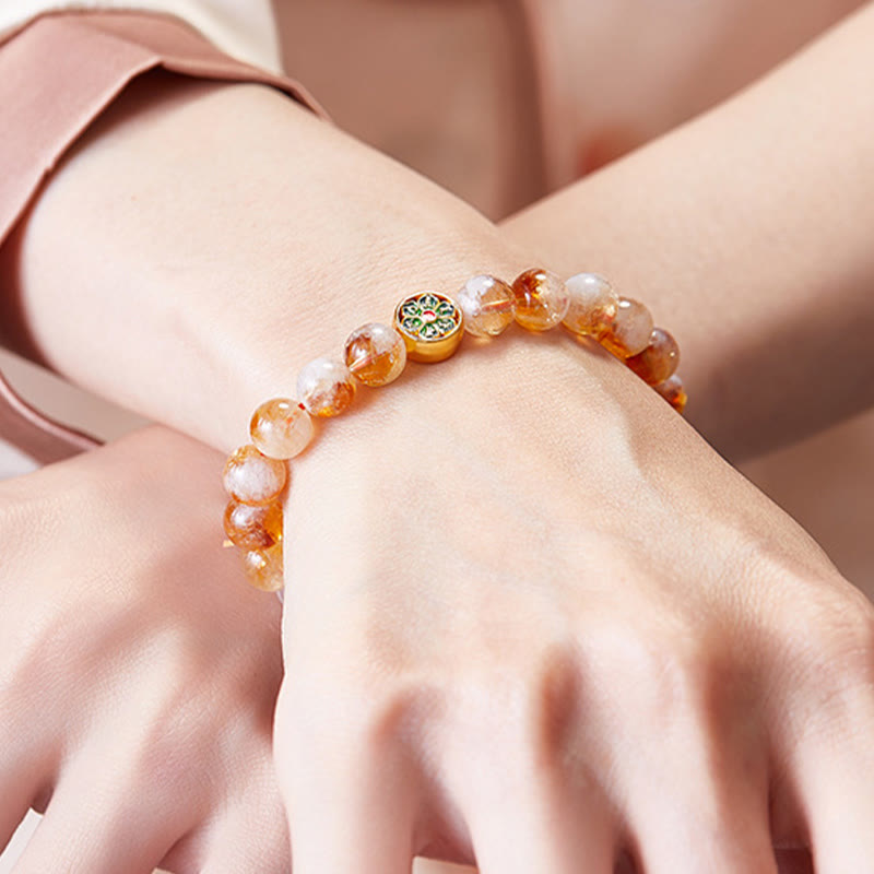 Fortune Jewel 999 Sterling Silver Citrine Om Mani Padme Hum Protection Bracelet