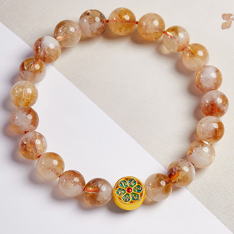 Fortune Jewel 999 Sterling Silver Citrine Om Mani Padme Hum Protection Bracelet