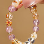 Fortune Jewel 999 Sterling Silver Citrine Strawberry Quartz White Crystal Protection Bracelet