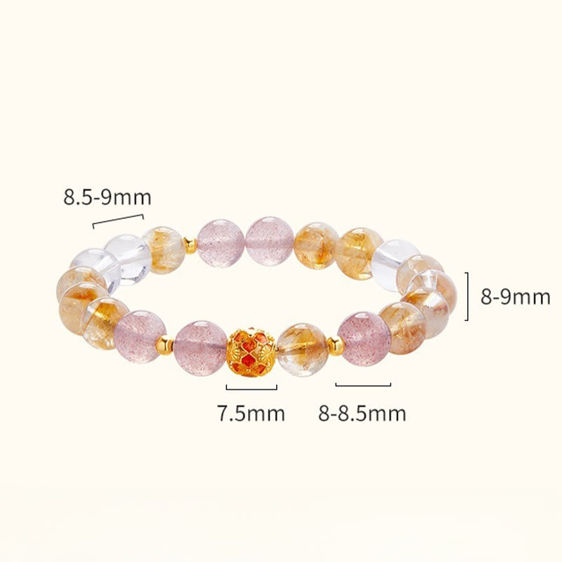 Fortune Jewel 999 Sterling Silver Citrine Strawberry Quartz White Crystal Protection Bracelet