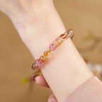 Fortune Jewel 999 Sterling Silver Citrine Strawberry Quartz White Crystal Protection Bracelet