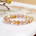 Fortune Jewel 999 Sterling Silver Citrine Strawberry Quartz White Crystal Protection Bracelet