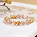 Fortune Jewel 999 Sterling Silver Citrine Strawberry Quartz White Crystal Protection Bracelet