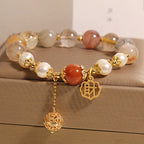 Fortune Jewel Natural Rutilated Quartz Pearl Attract Fortune Wealth Bracelet