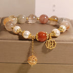 Fortune Jewel Natural Rutilated Quartz Pearl Attract Fortune Wealth Bracelet