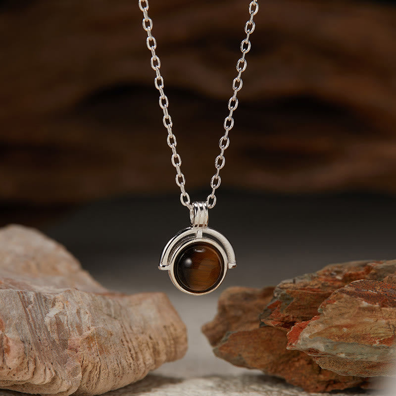 Fortune Jewel Red Agate Tiger Eye Aquamarine Moonstone 925 Sterling Silver Confidence Necklace Pendant