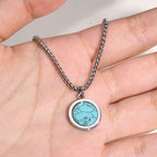 Fortune Jewel Natural Stone Turquoise Tiger Eye  Lazurite Malachite Titanium Steel Purification Necklace Pendant