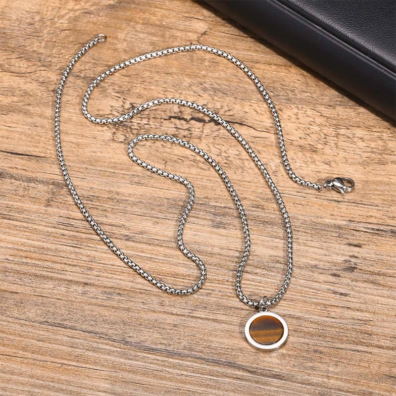 Fortune Jewel Natural Stone Turquoise Tiger Eye  Lazurite Malachite Titanium Steel Purification Necklace Pendant