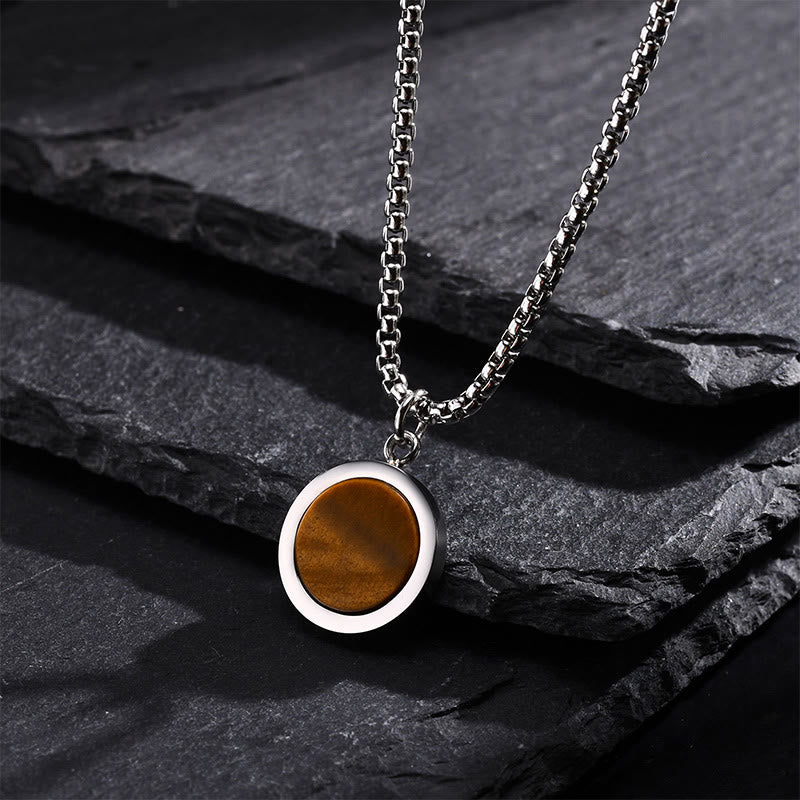 Fortune Jewel Natural Stone Turquoise Tiger Eye  Lazurite Malachite Titanium Steel Purification Necklace Pendant