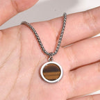 Fortune Jewel Natural Stone Turquoise Tiger Eye  Lazurite Malachite Titanium Steel Purification Necklace Pendant