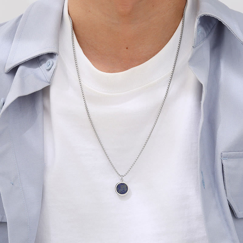 Fortune Jewel Natural Stone Turquoise Tiger Eye  Lazurite Malachite Titanium Steel Purification Necklace Pendant