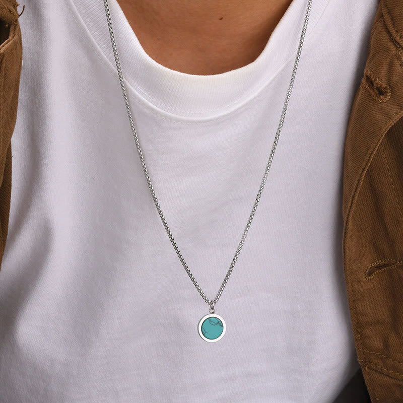 Fortune Jewel Natural Stone Turquoise Tiger Eye  Lazurite Malachite Titanium Steel Purification Necklace Pendant