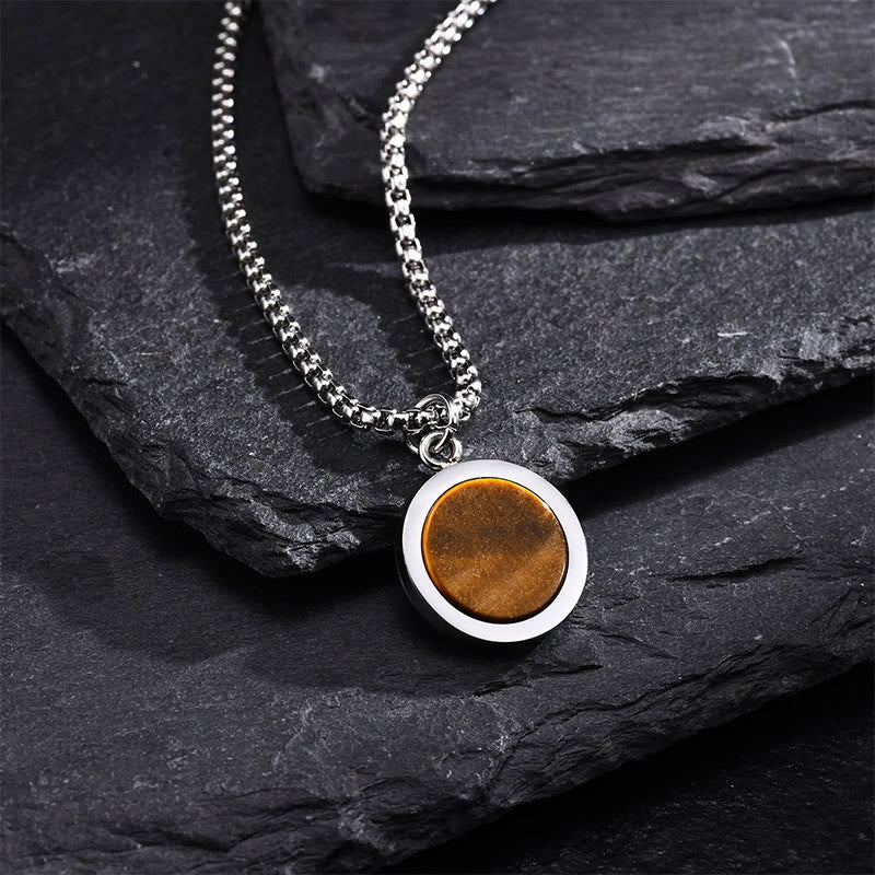 Fortune Jewel Natural Stone Turquoise Tiger Eye  Lazurite Malachite Titanium Steel Purification Necklace Pendant