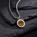 Fortune Jewel Natural Stone Turquoise Tiger Eye  Lazurite Malachite Titanium Steel Purification Necklace Pendant