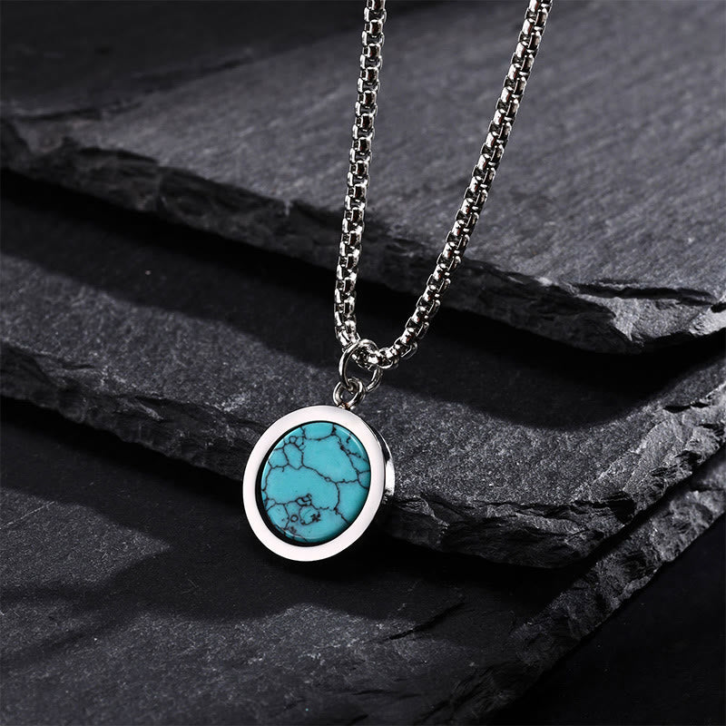 Fortune Jewel Natural Stone Turquoise Tiger Eye  Lazurite Malachite Titanium Steel Purification Necklace Pendant