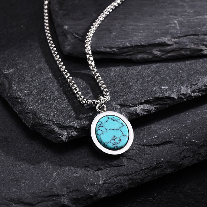 Fortune Jewel Natural Stone Turquoise Tiger Eye  Lazurite Malachite Titanium Steel Purification Necklace Pendant
