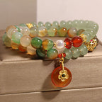 Fortune Jewel Natural Colorful Peacock Agate Flower Peace Buckle Pearl Double Layer Support Bracelet