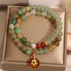 Fortune Jewel Natural Colorful Peacock Agate Flower Peace Buckle Pearl Double Layer Support Bracelet