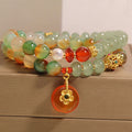 Fortune Jewel Natural Colorful Peacock Agate Flower Peace Buckle Pearl Double Layer Support Bracelet