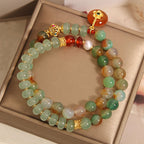Fortune Jewel Natural Colorful Peacock Agate Flower Peace Buckle Pearl Double Layer Support Bracelet