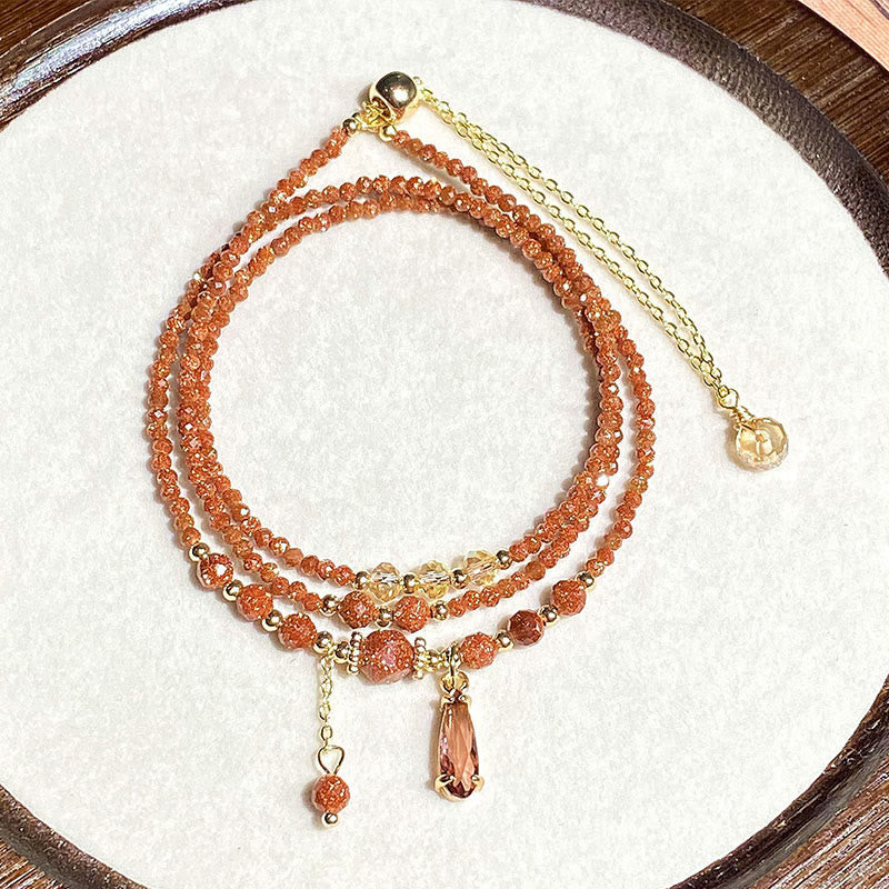 Fortune Jewel Natural 2mm Goldstone Beads Positive Multi Layer Bracelet