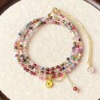 Fortune Jewel 2.5 mm Irregular Beads Colored Tourmaline Coin Wisdom Bracelet