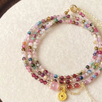 Fortune Jewel 2.5 mm Irregular Beads Colored Tourmaline Coin Wisdom Bracelet