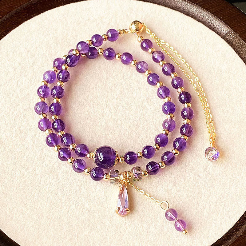 Fortune Jewel Natural Amethyst Beads Balance Multi-layer Bracelet