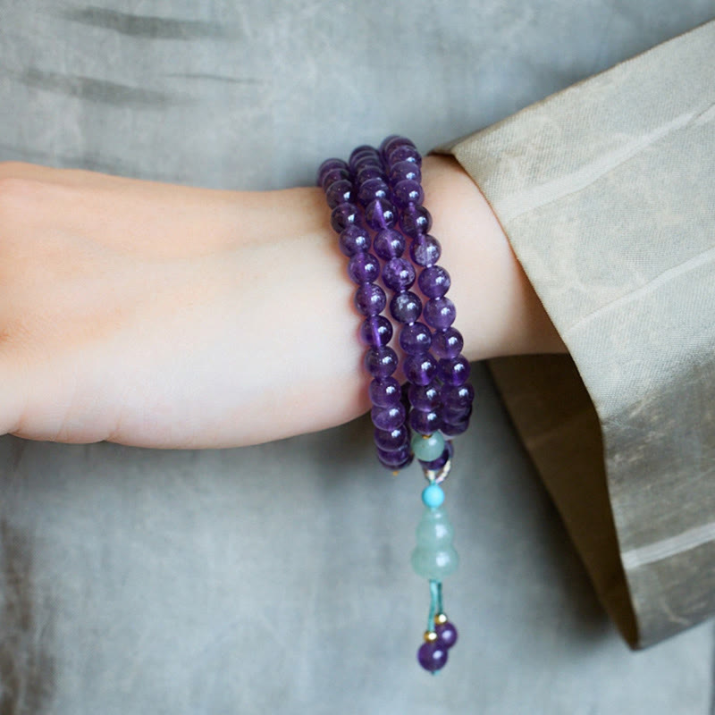 Fortune Jewel Natural Amethyst Beads Coin Hanging Gourd Chalcedony Lotus Balance Multi-layer Bracelet
