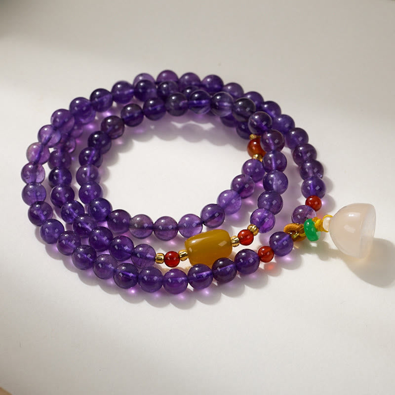 Fortune Jewel Natural Amethyst Beads Coin Hanging Gourd Chalcedony Lotus Balance Multi-layer Bracelet