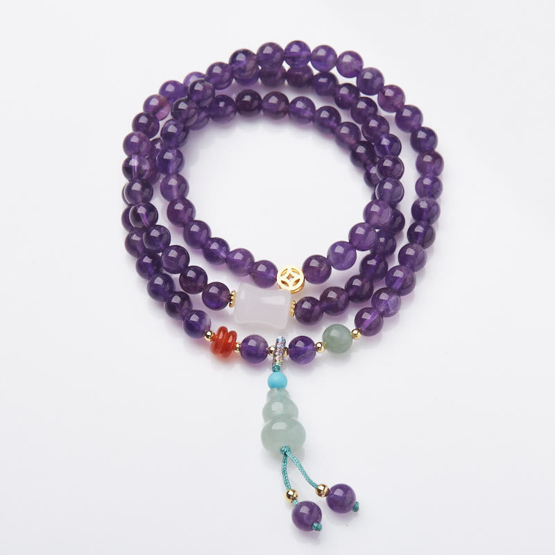 Fortune Jewel Natural Amethyst Beads Coin Hanging Gourd Chalcedony Lotus Balance Multi-layer Bracelet