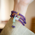 Fortune Jewel Natural Amethyst Beads Coin Hanging Gourd Chalcedony Lotus Balance Multi-layer Bracelet