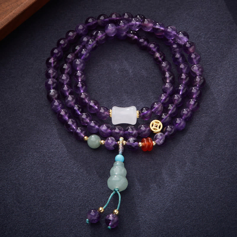 Fortune Jewel Natural Amethyst Beads Coin Hanging Gourd Chalcedony Lotus Balance Multi-layer Bracelet
