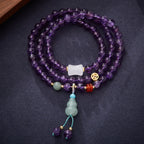 Fortune Jewel Natural Amethyst Beads Coin Hanging Gourd Chalcedony Lotus Balance Multi-layer Bracelet