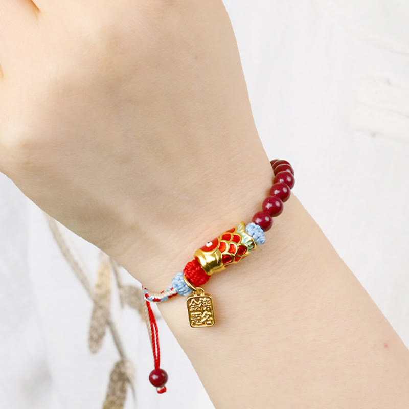 Fortune Jewel Cinnabar Beads Lucky Koi Fish Blessing Bracelet