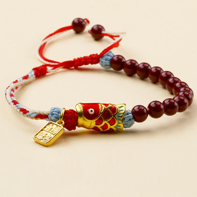Fortune Jewel Cinnabar Beads Lucky Koi Fish Blessing Bracelet