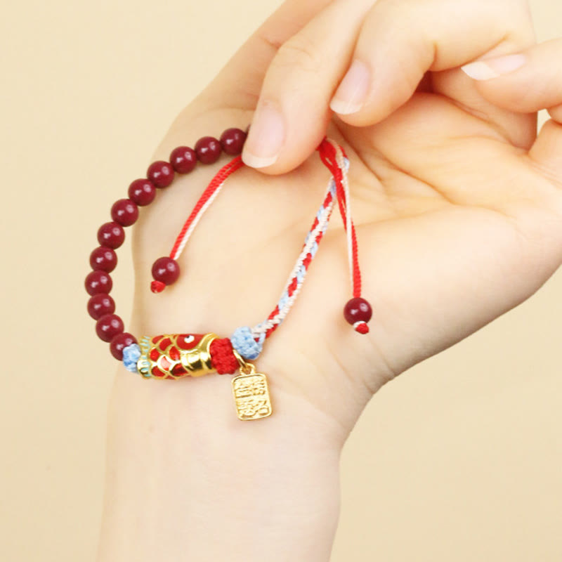 Fortune Jewel Cinnabar Beads Lucky Koi Fish Blessing Bracelet