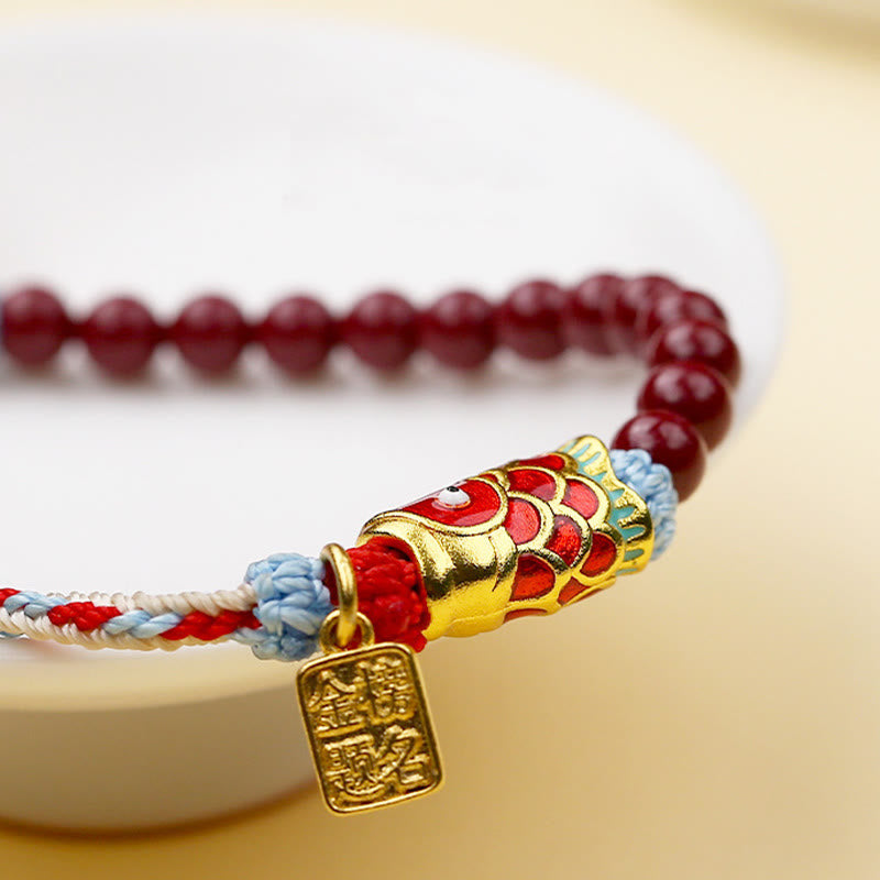 Fortune Jewel Cinnabar Beads Lucky Koi Fish Blessing Bracelet