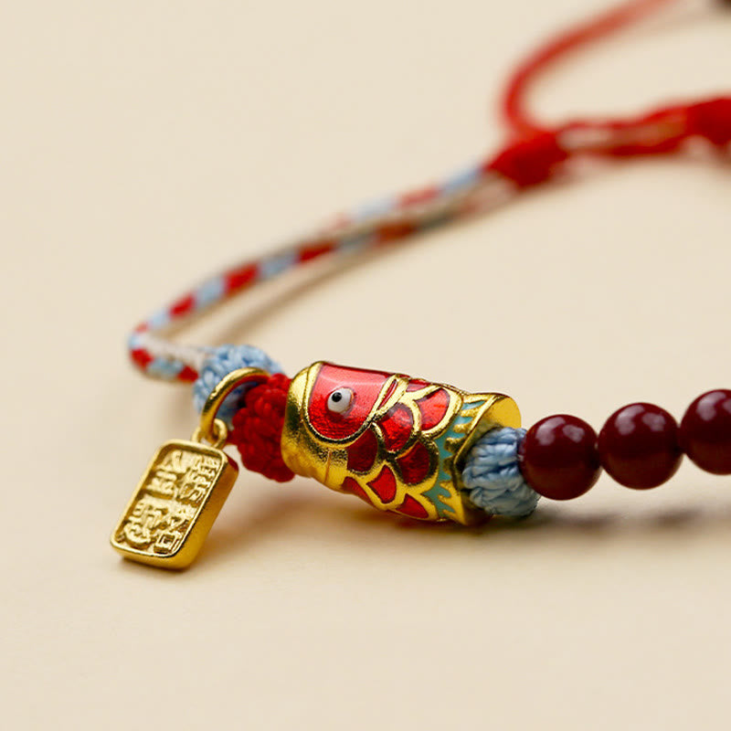 Fortune Jewel Cinnabar Beads Lucky Koi Fish Blessing Bracelet