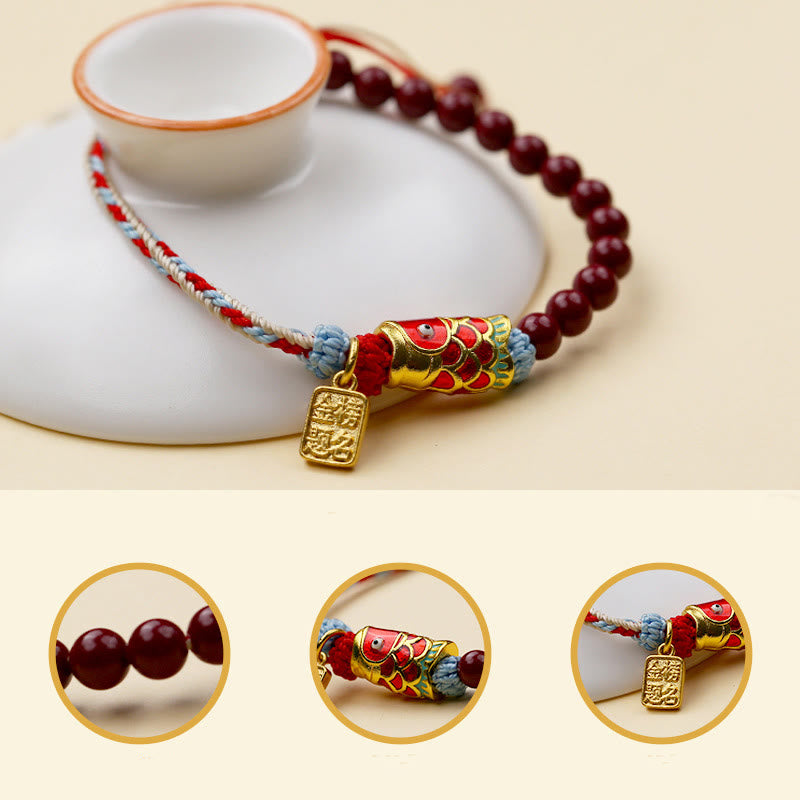 Fortune Jewel Cinnabar Beads Lucky Koi Fish Blessing Bracelet