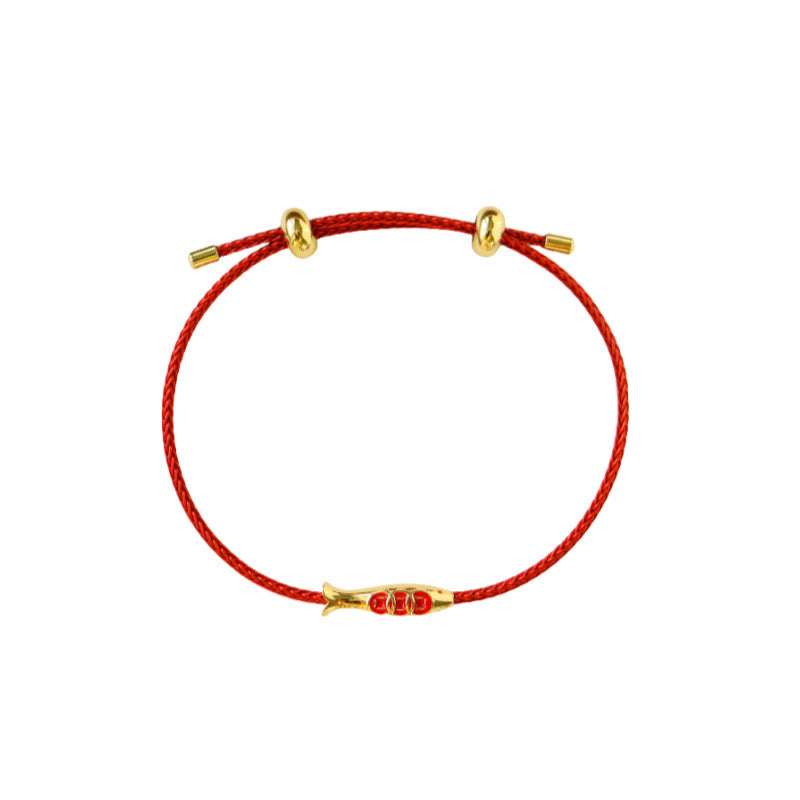 Fortune Jewel Brass Koi Fish Red String Wealth Bracelet