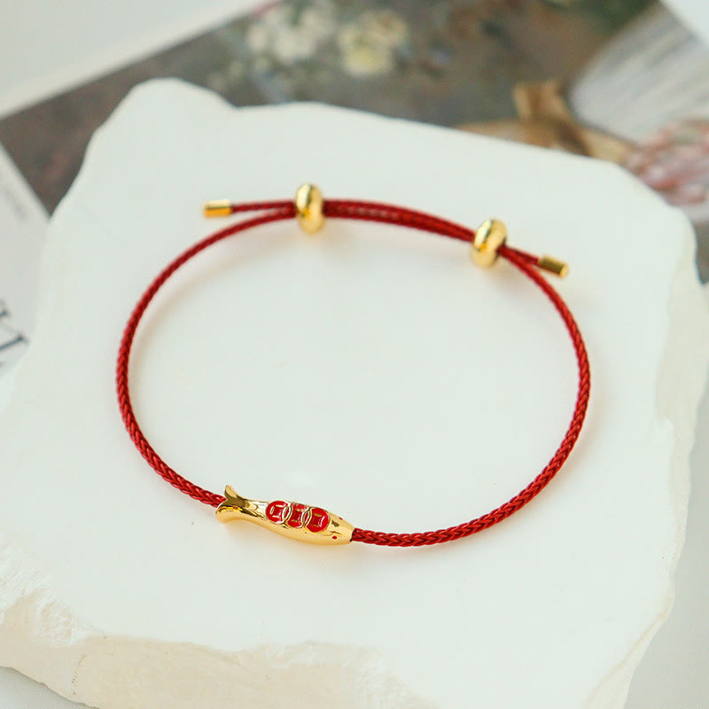 Fortune Jewel Brass Koi Fish Red String Wealth Bracelet