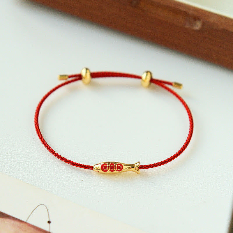 Fortune Jewel Brass Koi Fish Red String Wealth Bracelet